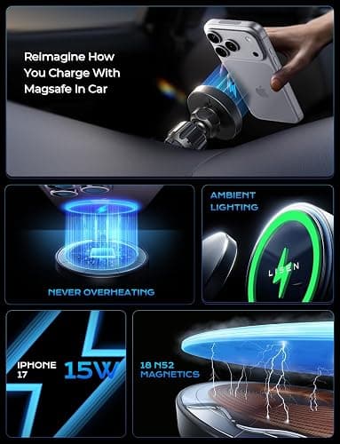 LISEN for 15W MagSafe Car Mount Charger,Magnetic Wireless Car Charger for iPhone 17 Pro Max Accessories,Magnetic Phone Holder for iPhone 17-12,Samsung，Christmas Stocking Stuffers Gifts for Men Women thumbnail 3