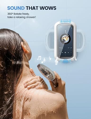Lamicall Shower Phone Holder with Speaker Holes, IPX6 Waterproof Clear Sound & 480° Rotation Shower Case Accessories, Waterproof Bathroom Wall Mount for iPhone 17 16 Pro Max Air, S25 Ultra, 4-7" Phone thumbnail 2
