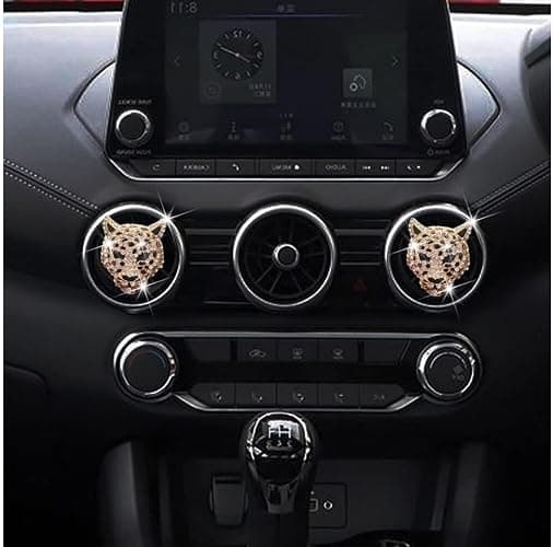2PCs Golden Bling Leopard Air Freshener Vent Clip Rhinestone Car Decoration Interiors Accessory thumbnail 4