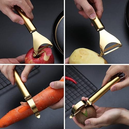 Gold Potato Vegetable Peeler, Kyraton Stainless Steel Apple Fruit Veggie Peeler with Gold Titanium Plating, Peelers for Kitchen Ergonomic Non Slip Handle,Set of 2 thumbnail 7