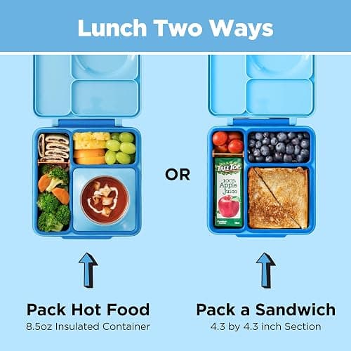 OmieBox Bento Box for Kids - Insulated Bento Lunch Box with Leak Proof Vacuum Insulated Food Jar - 3 Compartments, Two Temperature Zones (Blue Sky) thumbnail 5