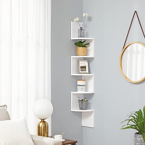 VASAGLE Libreria Angolare, Mensola Angolare da Muro, Scaffale da Parete a 5 Ripiani, 126 x 20 cm, in Camera da Letto Soggiorno Bagno Studio, Porta Piante, Bianco Nuvola LBC20WT thumbnail 8