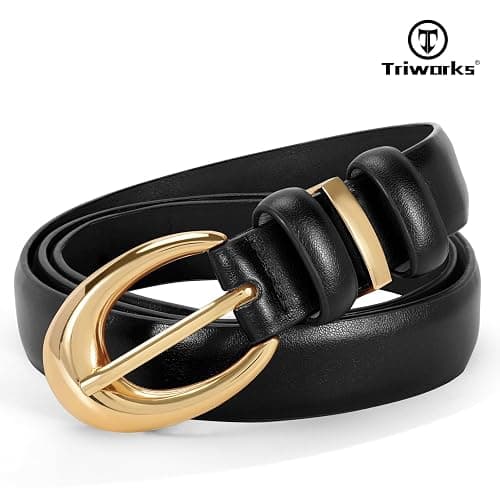 TRIWORKS Women Leather Belt for Jeans Pants Fashion Ladies Skinny Faux Leather Dress belt with Gold Buckle thumbnail 6