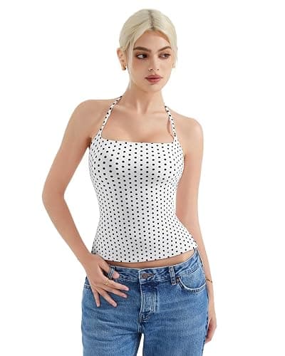 SUUKSESS Women Halter Double Lined Tank Top Backless Going Out Camisole Crop Top - Image 1