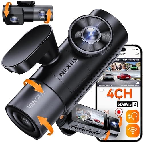 Vantrue N5 4 Channel WiFi 360° All Sides Dash Cam, STARVIS 2, IR Night Vision, 2.7K+1080P*3 Front Rear Inside Dashcam, Voice Control, GPS, 24 Hours Buffered Parking Mode Dash Camera, 512GB Max (N5) - Image 1