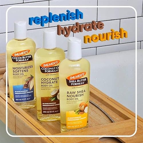 Palmer's Body Oil Variety Pack, Cocoa Butter, Coconut, and Shea, Dermatologist Approved, Instant Absorption, Bath, Body & Shower, 3 Pack (8.5 oz x 3) thumbnail 5
