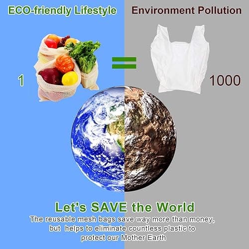 Reusable-Cotton-Mesh-Produce-shopping-Bags-Washable Eco Friendly Premium See Through Lightweight Net zero Bulk Bags for Veggie Fruit Vegetable Grocery Storage (9 Packs) thumbnail 9