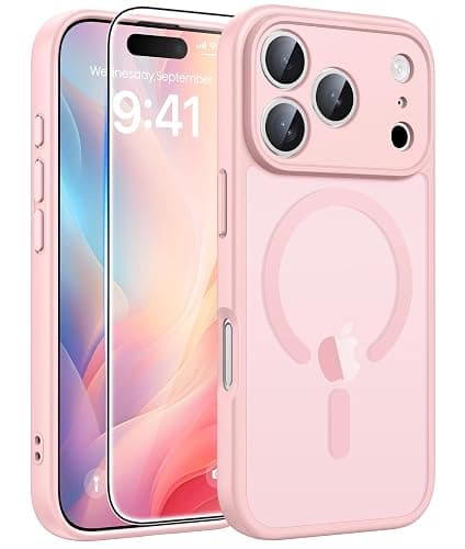 FNTCASE for iPhone 17 Pro Max Case: [Compatible with Magsafe] Translucent Matte Cases with [Full Camera Protection] [Screen Protector] Military Grade Shockproof Protective Phone Cover - Light Pink - Image 1
