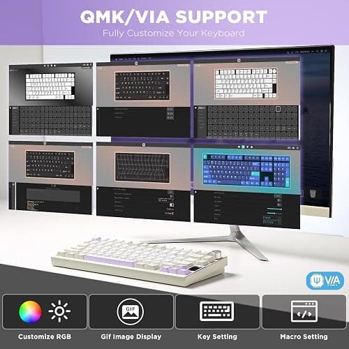 YUNZII AL80 Wireless Mechanical Keyboard,Full Aluminum CNC, Smart LCD Display,Hot Swappable Gasket Mount 75% Layout with Knob,BT/2.4G/USB-C,QMK/VIA Support for Win/Mac (Beige, Cocoa Cream V2 Switch) thumbnail 3
