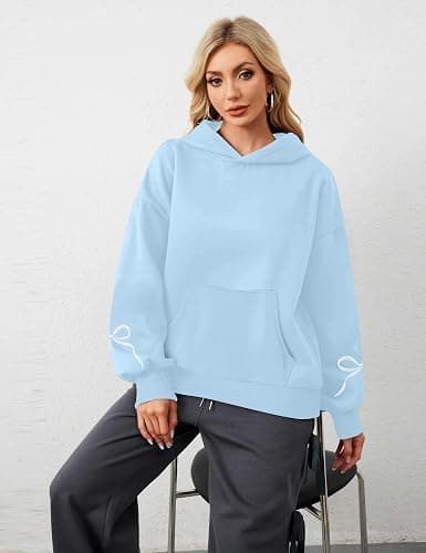 MAXIMGR Oversized Bow Hoodie Cute Clean Girl Embroidered Sweatshirts Coquette Preppy Sweater Y2k Pullover Top Teen Girls thumbnail 3