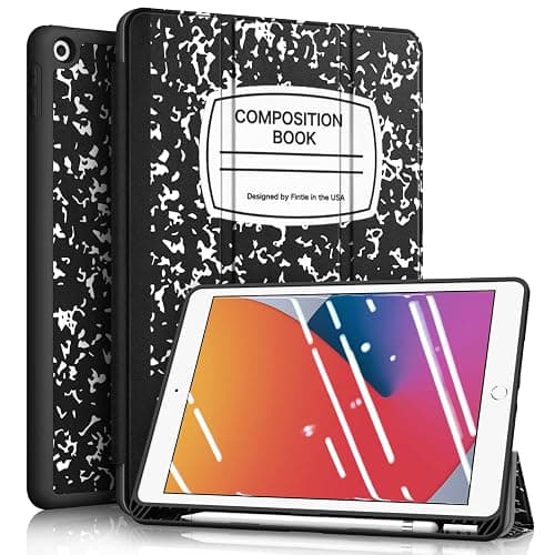 Fintie SlimShell Case for iPad 9th / 8th / 7th Generation (2021/2020/2019 Model) 10.2 Inch - [Built-in Pencil Holder] Soft TPU Protective Stand Back Cover, Auto Wake/Sleep, Composition Book Black - Image 1