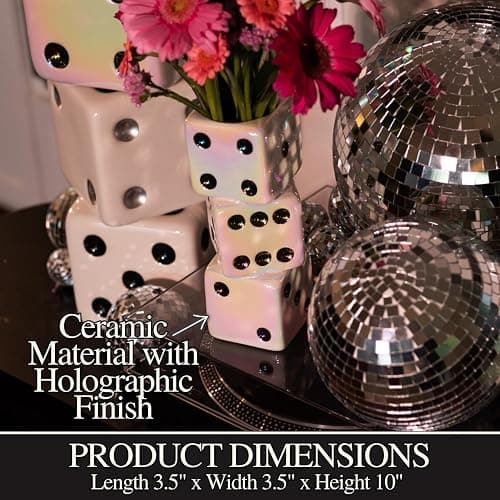 Reimagine Discovery Iridescent Triple Dice Vase, Maximalist Home Decor Ceramic Flower Vase, Iridescent Desk Accessories for Office, Bar Cart Or Vanity, Unique & Trendy Holographic Decor thumbnail 2