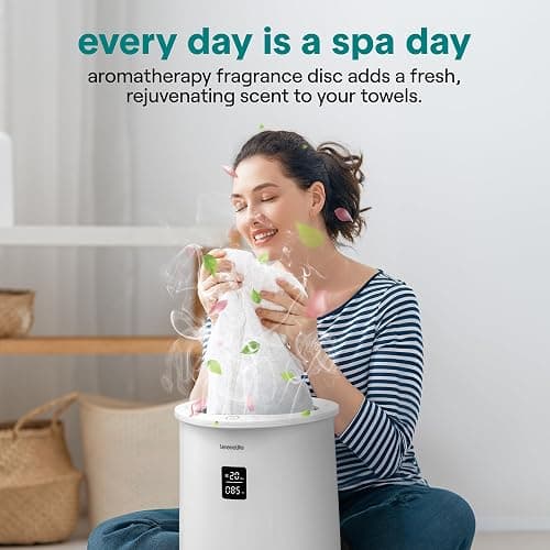 SereneLife Digital Display Bucket Towel Warmers, White Large Towel Warmer for Spa and Bathroom, Luxury Towel Heater Gifts for Him & Her, Auto Shut-Off, Fits 2 large, Blankets, Bathrobes, PJ's thumbnail 3