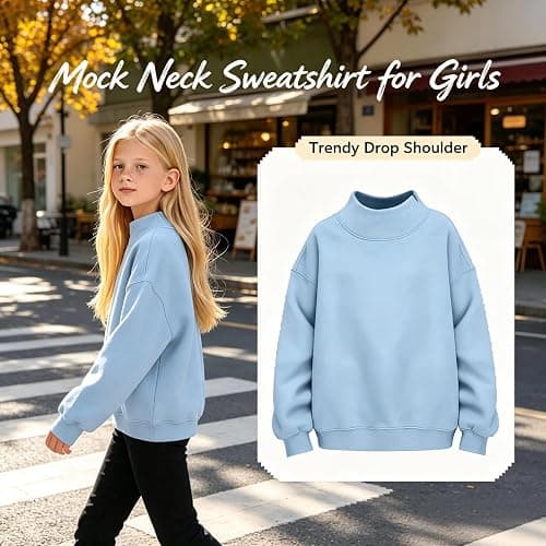 Mock Neck Sweatshirt for Girls Turtleneck Sweater Long Sleeve Pullover Tops | Back To School Outfits,3-16 Years,Cute Preppy Mock Neck Sweatshirt Oversized Cute Fleece Y2K Tunic Tops Fall Trendy Clothes thumbnail 4