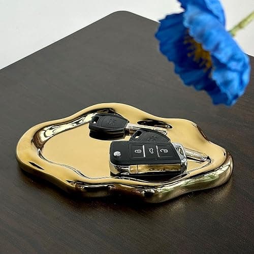 MDFAYE Jewelry Dish Trinket Tray for Women, Ring Dish Holder, Unique Cloud Shape Ceramic Plate Cute Things Vanity Aesthetic Room Decor Mother's Day Birthday (Gold) thumbnail 9