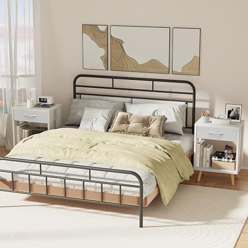 Nightstands Set of 2 with Fabric Storage Drawer and Open Wood Shelf, Side Table with Storage for Bedroom, Bedside Tables - 23.7" H White thumbnail 7