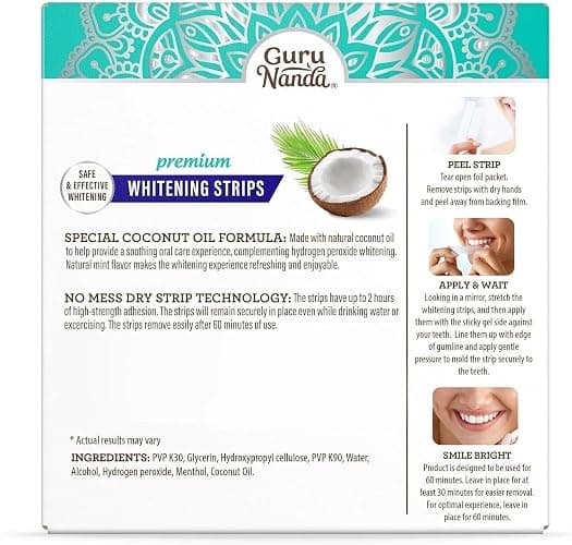GuruNanda Teeth Whitening Strips Kit - 16-Day Treatment with Non-Slip, Dry Strip Technology - Whitening Designed with Care for a Brighter Smile thumbnail 11