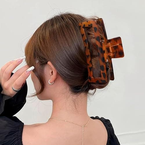 5 Inche Extra Large Claw Clips for Thick Hair, 4 Pack Xl Leopard and Glossy Claw Clips, Jumbo Non-Slip Rectangle Hair Clips for Women, Strong Hold Jaw Clips for Long Hair thumbnail 5