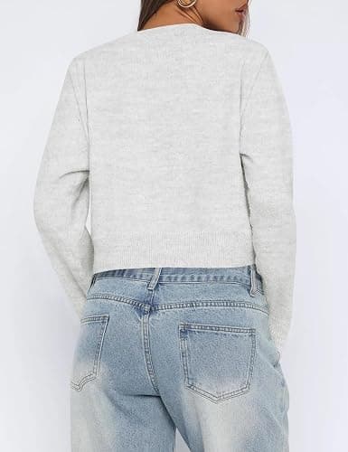 Kistore Cropped Cardigan Sweaters for Women Lightweight Knit Clothes 2026 | Fashion Clothing,Button Up Cardigan,Short Cardigans for Women,Long Sleeve Cardigan,Y2k Outfits for Women,Crew Neck Cardigan thumbnail 5
