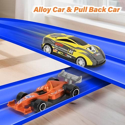 KETIEE Flex Tracks 16Ft for Kids: Flexible Race Car Ramp Track with 4 Small Racecars and 8 Suction Cups Compatible with Diecast 1/64th Cars, Rolls Up Portable Racetrack for Ages 3 & Up thumbnail 7