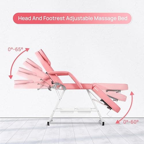 V VDLONSY Facial Chair Tattoo Chair 73inch Adjustable Massage Bed for Artist with Stool Facial Bed for Client Multipurpose Spa Chairs for Beauty Esthetician Pink thumbnail 4