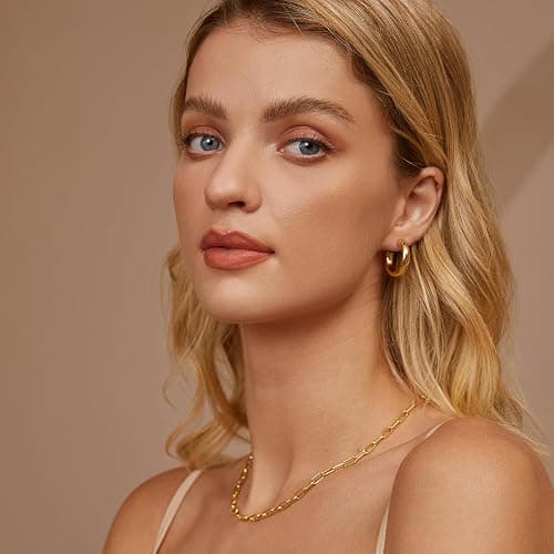 6 Pairs Chunky Gold Hoop Earrings Set for Women 14K Gold Plated Hypoallergenic Thick Open Huggie Hoop Set Jewelry for Christmas Gifts thumbnail 4