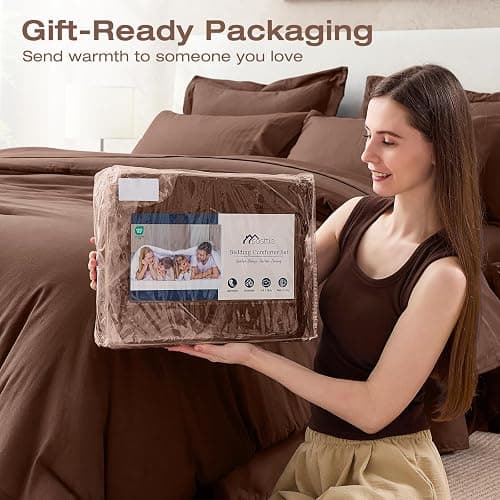 Sasttie Full Comforter Set 7-Piece Dark Brown, Pre-Washed Bed in a Bag | Soft & Breathable, All-Season Bedding Set with Comforter, Sheets, Pillowcases & Pillow Shams, OEKO-TEX, Down Alternative thumbnail 7