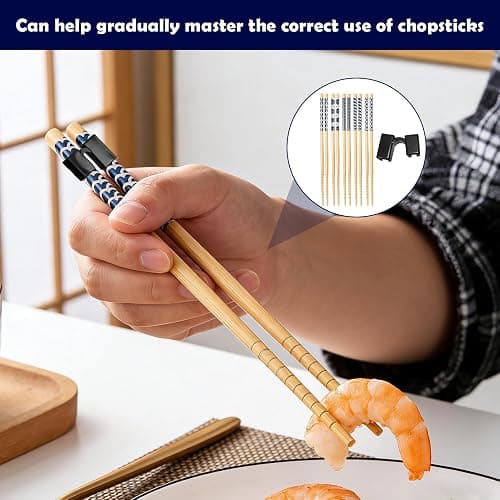 Chopsticks for Beginners, 5 Pairs Reusable Training Chopsticks, Chop Sticks for Beginners ,Reusable Training Chopstick Adults with Assistive Features Dishwasher Safe (Black) thumbnail 6