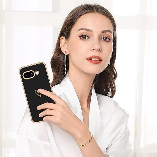 BENTOBEN for Google Pixel 9a Case, Cute Heart Luxury Gold Plating Slim Flexible TPU Bumper Protective Pixel 9a Cover, Women Men Girls Boys Phone Case for Google Pixel 9A 6.3'',Black thumbnail 8