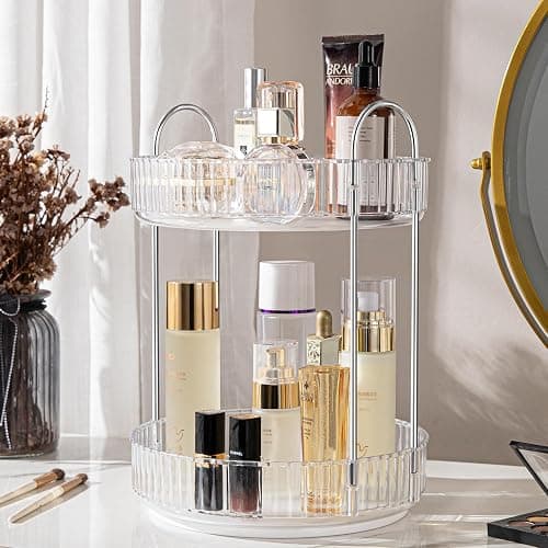 ALUYUYO Rotating Makeup Organizer, 360° Spinning Makeup Storage Holder Rack, Dresser Bathroom Organizer Countertop, Large Capacity Perfume Skincare Lipstick Organizer for Vanity.(2 Tiers, Transparent) - Image 1