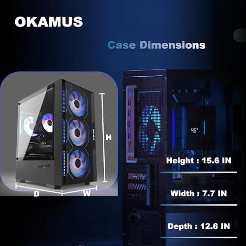 OKAMUS Gaming PC, i7 CPU, GTX 1660 Super 6GB Graphics, 512 GB M.2, 16 GB RAM Pre-Built Computer, RGB Fans x 4, Win 11 Home，WiFi 6 + 5.2/5.3, 550W PSU (i7+GTX 1660S+512GB+16GB) thumbnail 4