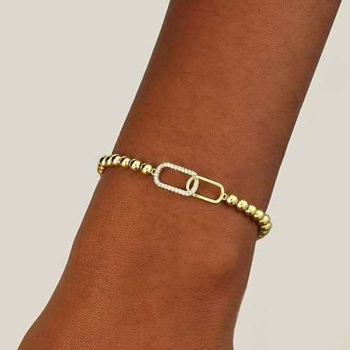 CUEZIY Gold Bracelets for Women 14K Gold Plated Bead Bracelet Hypoallergenic Stretch Bracelets for Women Elastic Bracelet Trendy Teen Gift Dainty Jewelry for Women thumbnail 6