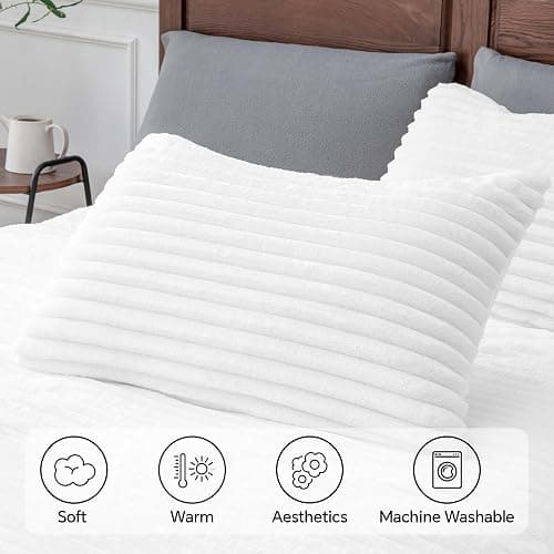 BEDELITE Fleece Queen Comforter Set -Super Soft & Warm Fluffy Bright White Bedding, Luxury Fuzzy Heavy Bed Set for Winter with 2 Pillow Cases thumbnail 6