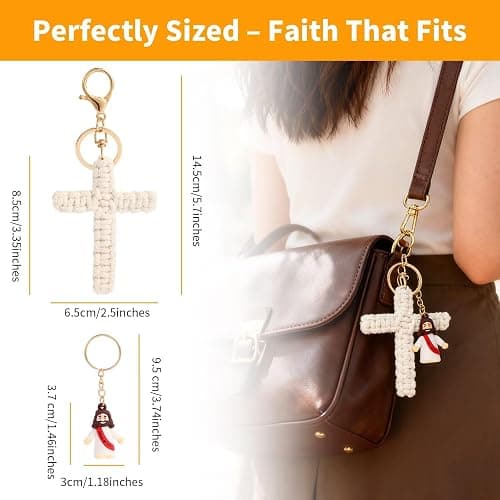 LITTLE JESUS Cute Cross Keychain with Jesus for Women， Christian Faith Keychain for Car Keys/Wristlet/Bag/Backpack/Purse thumbnail 4