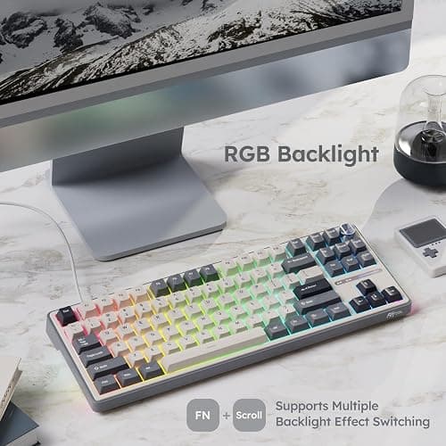 RK ROYAL KLUDGE R87 Pro Wired Mechanical Keyboard with Hot Swappable Knob 75% RGB Backlit Gaming Keyboard 88 Keys TKL Gasket Mounted with QMK/VIA and Linear Creamy Switch thumbnail 5