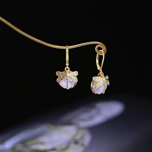 unixmoment Bohemian Sparkly Crystal Moonstone Vintage Gold Dragonfly Dangle Drop Leverback Earrings For Women thumbnail 5
