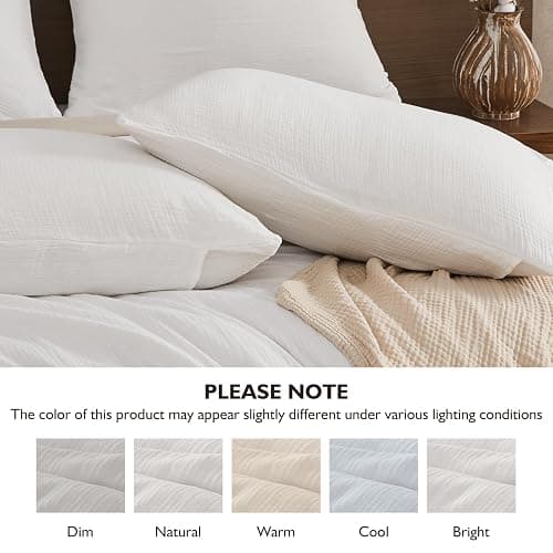 EMME Cream White Muslin Duvet Cover Queen Size, 100% Cotton Soft Gauze Bedding Set with 2 Pillowcases, Breathable Lightweight All Season Comforter Cover with Zipper & Corner Ties, 90"x90" thumbnail 5