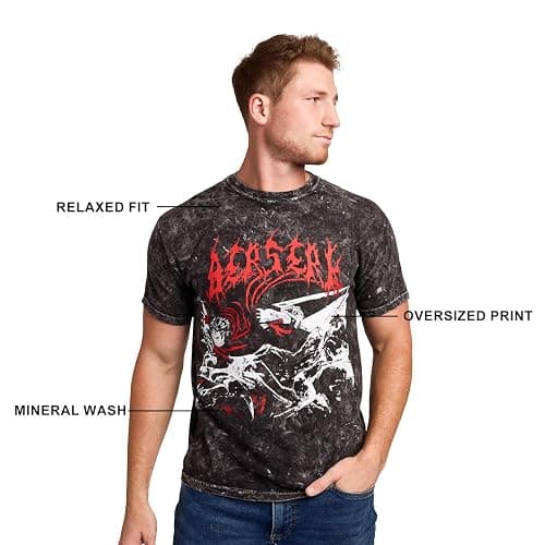 Berserk Guts & Monster Manga Art Men's Black Mineral Wash Crew Neck Short Sleeve T-Shirt thumbnail 3