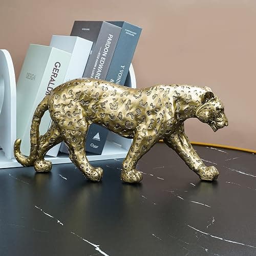 Polyroyal Cheetah Statue Home Decor Leopard Sculpture Resin Sitting Cheetah Figurine Desktop Table Top Ornament Decoration for Home Office-Gold Or Silver (Walking-Champagne Gold) thumbnail 5