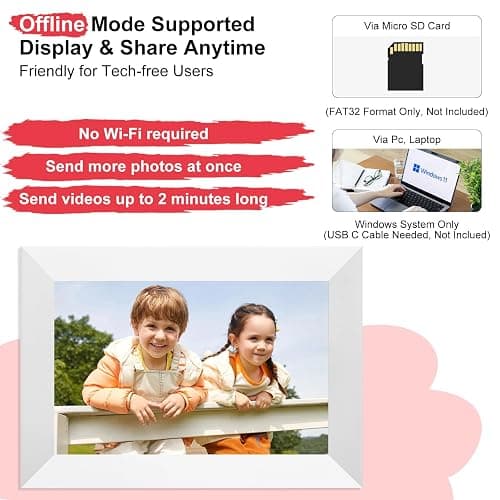 Frameo White 10.1 Inch Smart WiFi Digital Photo Frame,Digital Picture Frame Wi-Fi with 32GB Storage & SD Slot, Electronic Picture Frame IPS Touch Screen with Auto-Rotate, Gifts for Mom, House Warming thumbnail 4