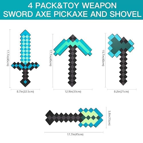 4 Pack Kids Game Role-Play Toy Weapon Set-Sword Axe Pickaxe and Shovel,Perfect Toy Weapons Gift for Halloween Christmas and Parties thumbnail 3