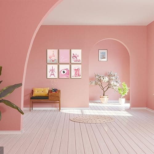 6Pink Preppy Wall Art Prints Set of 6 Coquette Bow Paris Themed Room Decor Lucky Cowgirl 8 Ball Picture Canvas Art Pink Trendy Posters Prints for Teen Girls Bedroom Dorm Decoration thumbnail 6