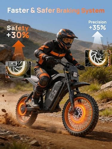 Tietie Electric Dirt Bike, 1500W Peak Electric Motorcycle with 48V 20AH Battery, Full Disc Brake and Suspensions, 50-Mile Range, 32 MPH, LCD Display & NFC Start, Off-Road E Dirt Bike thumbnail 6