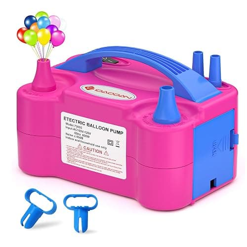 IDAODAN Electric Balloon Pump, Portable Electric Balloon Blower Machine Balloon Air Pump Dual Nozzle Rose Red 110V 600W Balloon Inflator for Party Decorations - Image 1