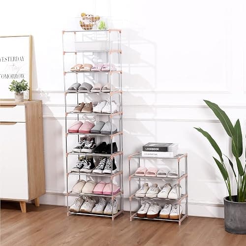 Jucaifu Stackable Small Shoe Rack, Entryway, Hallway and Closet Space Saving Storage and Organization (3-Tier, Pink) thumbnail 2