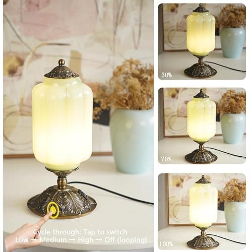 Milk Glass Touch Table Lamp, Elegant Green Jadeite Glass Bedside Desk Lamp 3 Way Dimmable with USB C+A Charging Ports - Bedroom Nightstand & Living Room Essential, 4W Bulb Included (Green, 6.5) thumbnail 4