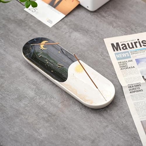 CEREMONY Incense Holder for Sticks, Ceramic Incense Burner with 60 Incense Sticks for Sage Palo Santo, Heat-Resistant Insence-Stick Holder for Backflow Incense Cones Meditation Yoga Spa Room Decor thumbnail 4