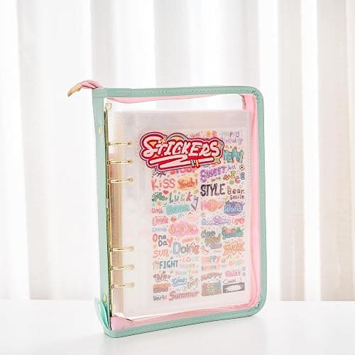 A5 Sticker Collection Organizer Binder kit large capacity (65 sheet), PU leather clear sticker storage book album with zipper closure,double-sided Collecting for journal scrapbook planner (Green) thumbnail 2