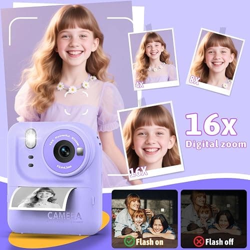 Okaloka Kids Instant Print Camera Toys,1080P HD Toddler Digital Video Camera,Christmas Birthday Gifts for Girls Boys Age 3-12 Year Old - 32G SD Card Included (Purple) thumbnail 6