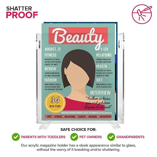 Stock Your Home Acrylic Magazine Holder - Crystal Clear Holder - Shatterproof - Open Top - Space Saver - For Magazines, Publications, Office Desk, Reception, Waiting Room thumbnail 4